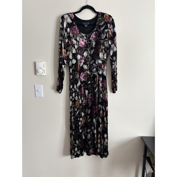 VTG‎ 90s Y2K Starina Dress Size 4 Small VELVET Floral Black Stevie Nicks Whimsy - Picture 4 of 5